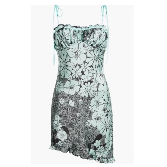 Free People! Retro Daisy Asymmetrical Floral Mini Dress In Black Combo NWT! - Picture 6 of 8